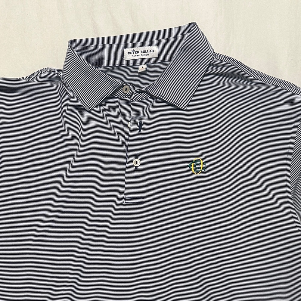 Peter Millar Men's Polo Shirt - navy and White Pinstripes